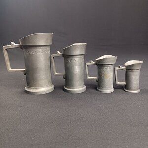 Antique German Pewter Tankard Pitcher Metric Measuring Cups